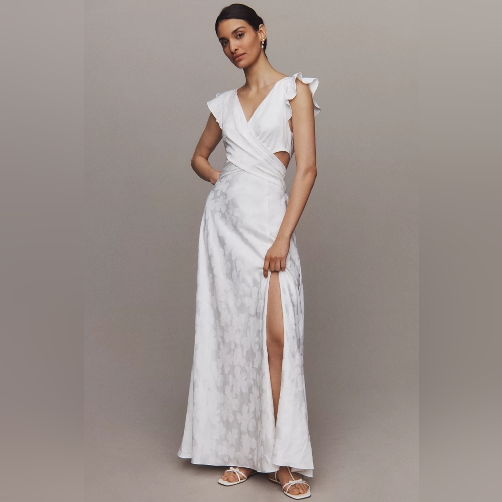 BHLDN White Floral Wrap Maxi Dress with Side Cutout